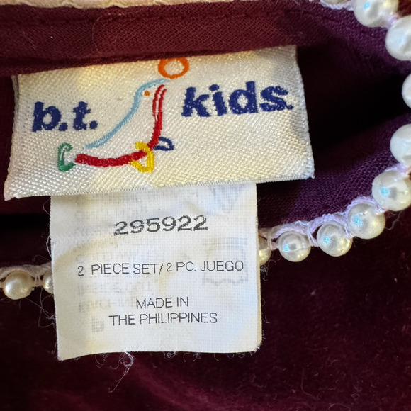 Vintage b.t. kids Baby Girls 24M Maroon Velvet Holiday Dress Ivory Damask Lace - Picture 16 of 16